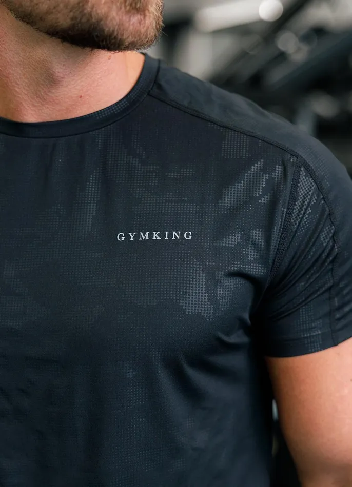 Gym King Gymwear Men Debossed Camo SS Tee 8211 Black