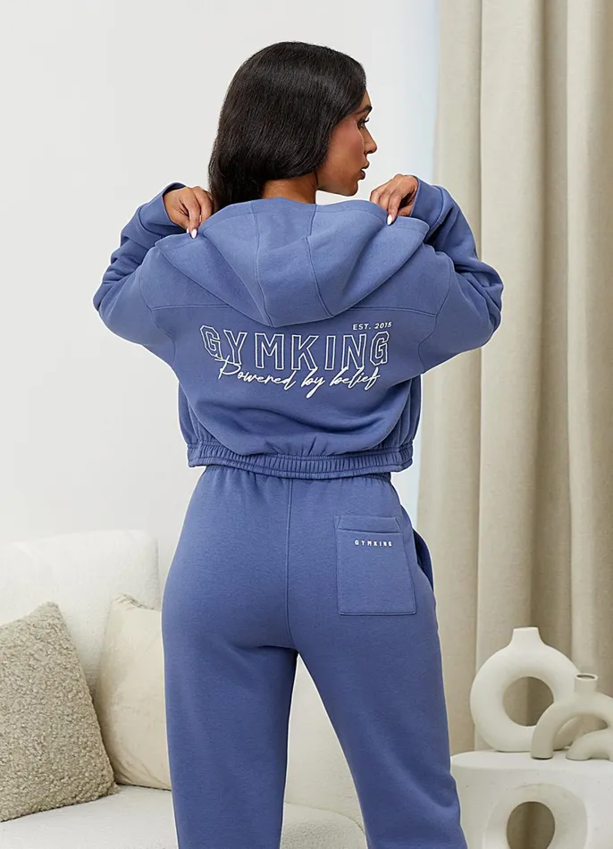 Gym King Joggers Women Powered By Belief Sweatpants 8211 Blue Steel