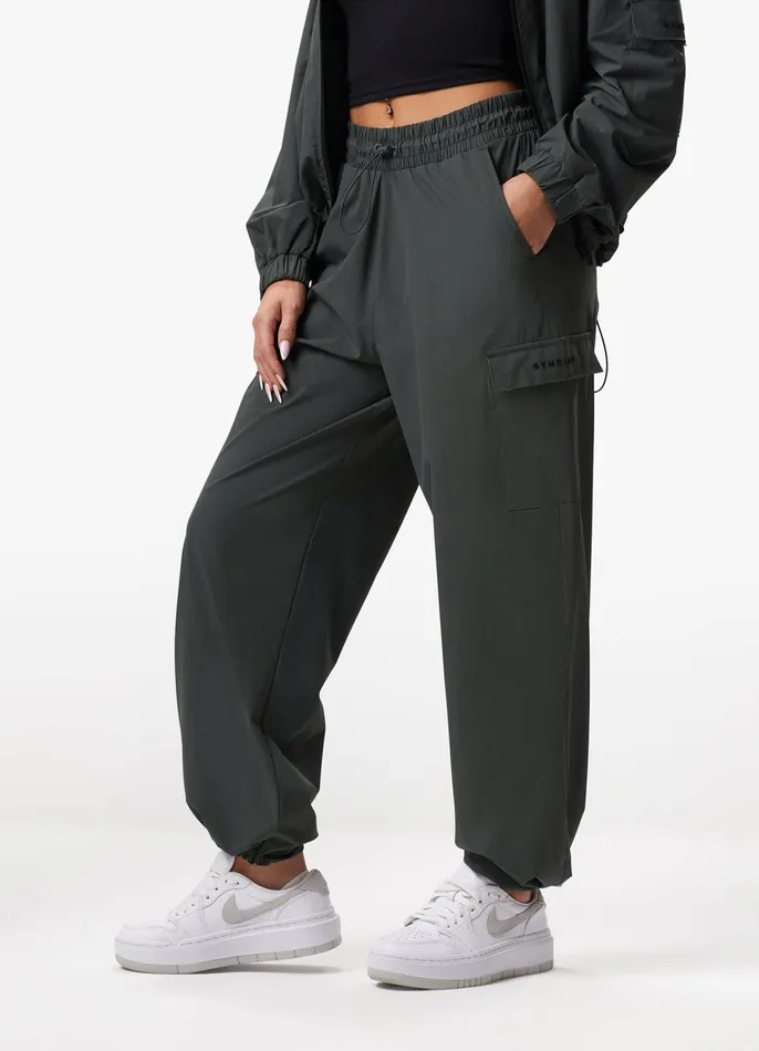 Gym King Joggers Women Woven Utility Cargo Pant 8211 Green Smoke
