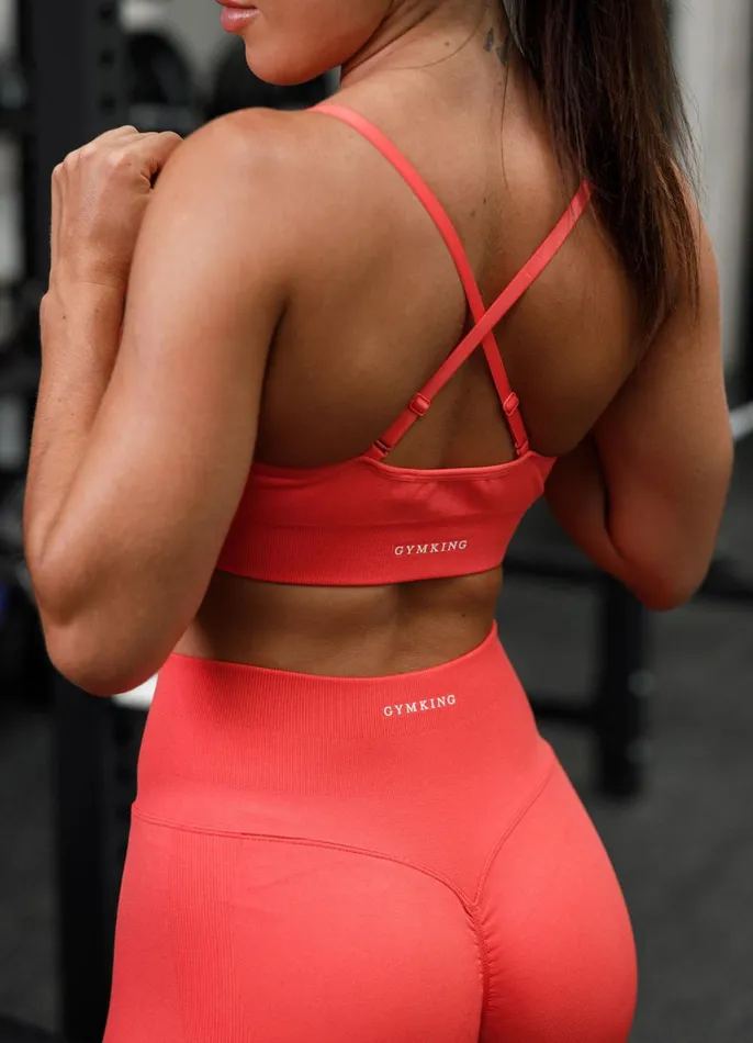 Gym King Sports Bras Women Sculpt Seamless Scrunch Bra 8211 Coral Red