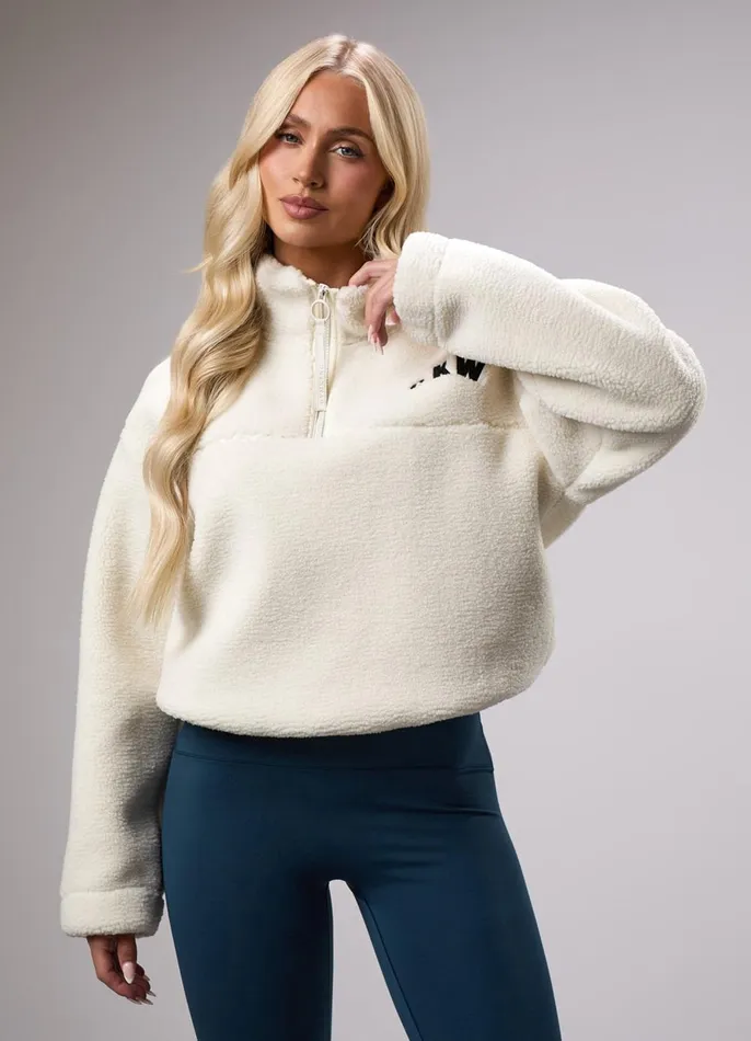 Gym King Sweatshirts and Hoodies Women GKW Sports Luxe 14 Zip Fleece 8211 Cream