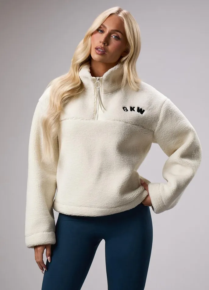 Gym King Sweatshirts and Hoodies Women GKW Sports Luxe 14 Zip Fleece 8211 Cream
