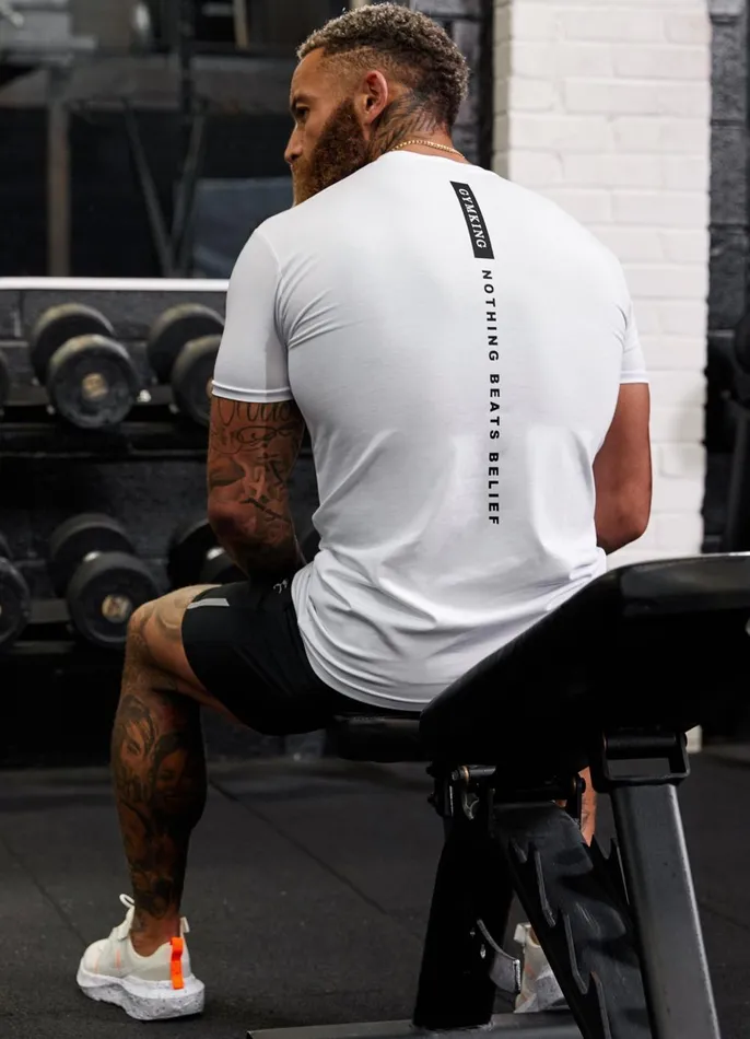Gym King TShirts Men Nothing Beats Belief Tee 8211 White