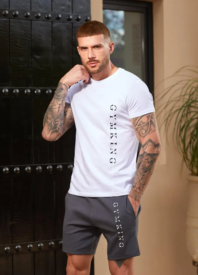 Gym King TShirts Men Split Linear Tee 8211 White