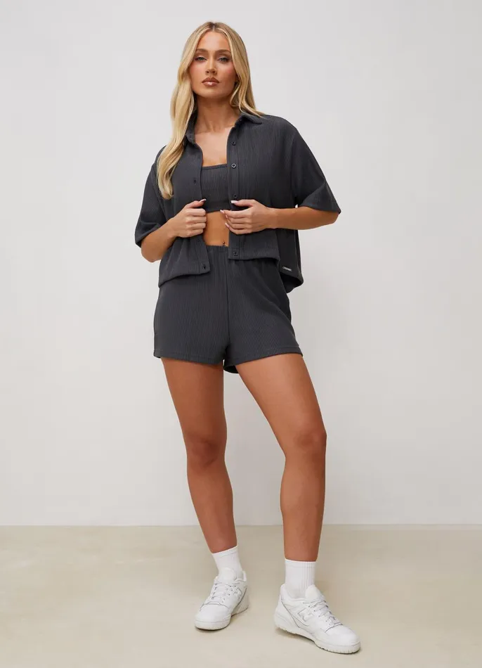 Gym King Tops and TShirts Women Signature Rib Crop Shirt 8211 Graphite