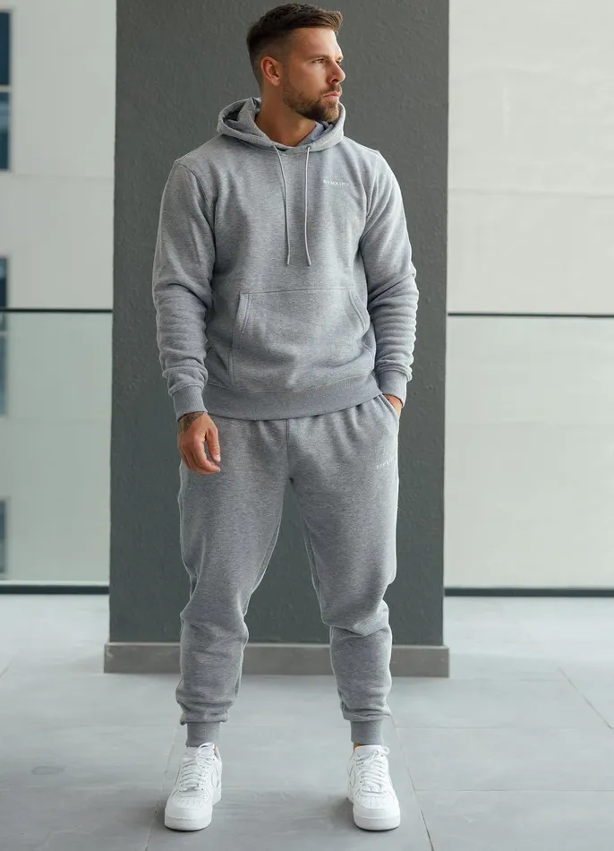 Gym King Tracksuits Men Linear Fundamental Tracksuit 8211 Grey Marl