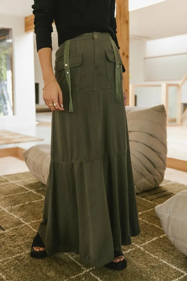 Hadlee Utility Maxi Skirt In Olive Olive Women Bohme Skirts