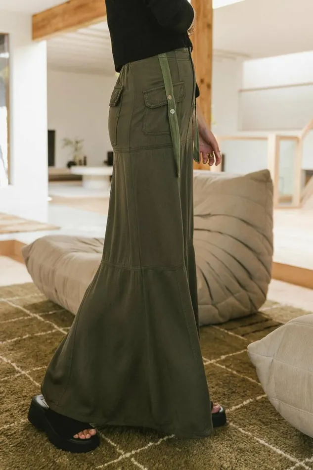 Hadlee Utility Maxi Skirt In Olive Olive Women Bohme Skirts