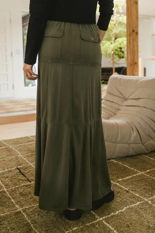 Hadlee Utility Maxi Skirt In Olive Olive Women Bohme Skirts
