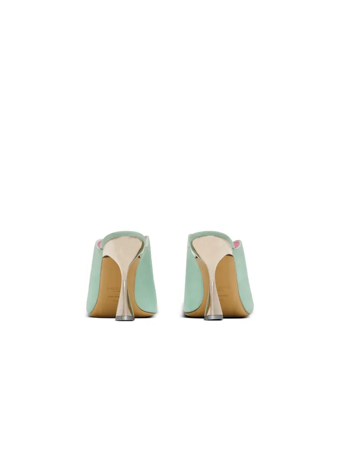 Heeled Eden Mules In Suede Leather Blue Women Balmain High Heels and Pumps