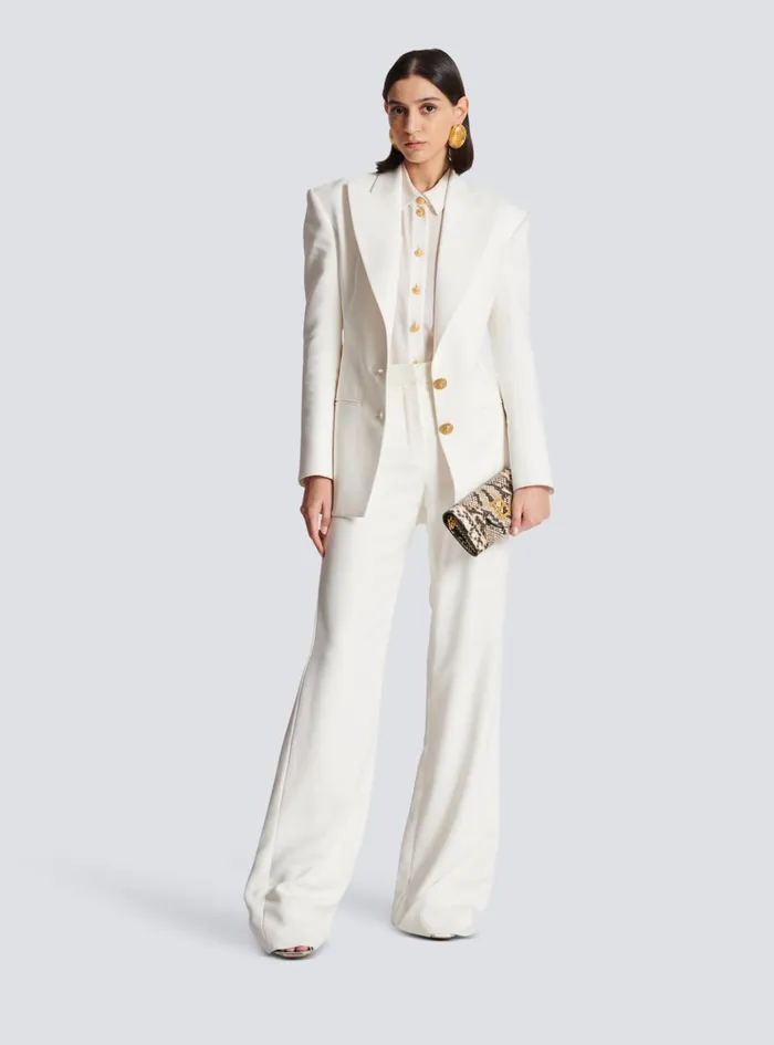 Highwaisted Crepe Trousers White Women Balmain Trousers And Shorts