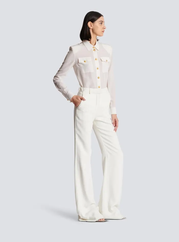 Highwaisted Crepe Trousers White Women Balmain Trousers And Shorts
