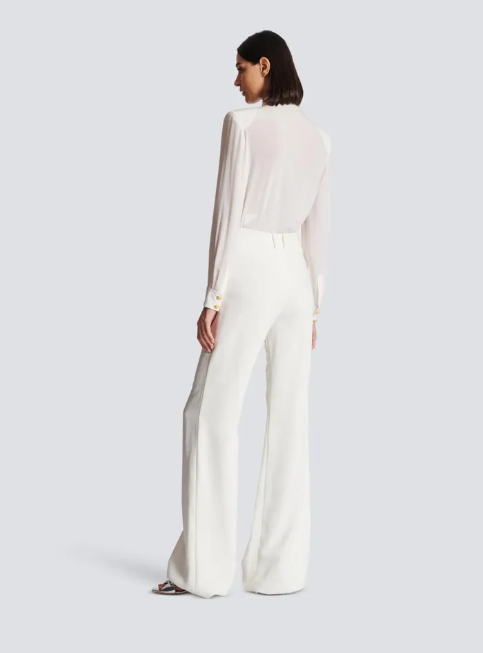 Highwaisted Crepe Trousers White Women Balmain Trousers And Shorts