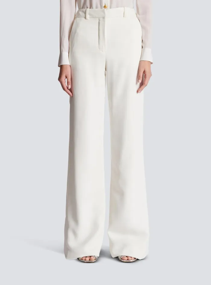 Highwaisted Crepe Trousers White Women Balmain Trousers And Shorts