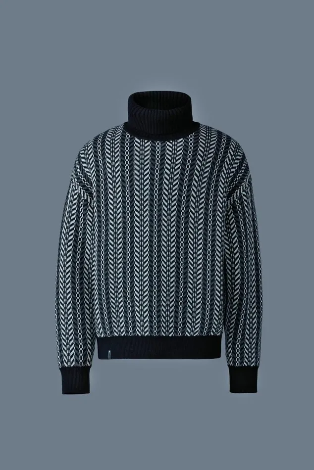 Hoodies and Tops Men Mackage ASTORCK Jacquard Chainknit Wool Sweater Sky Blue