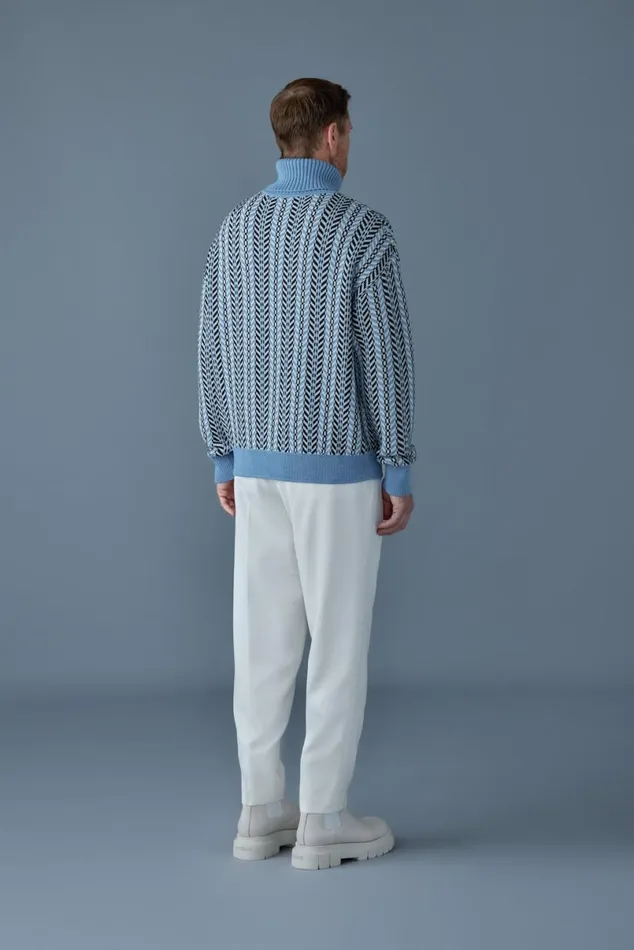Hoodies and Tops Men Mackage ASTORCK Jacquard Chainknit Wool Sweater Sky Blue