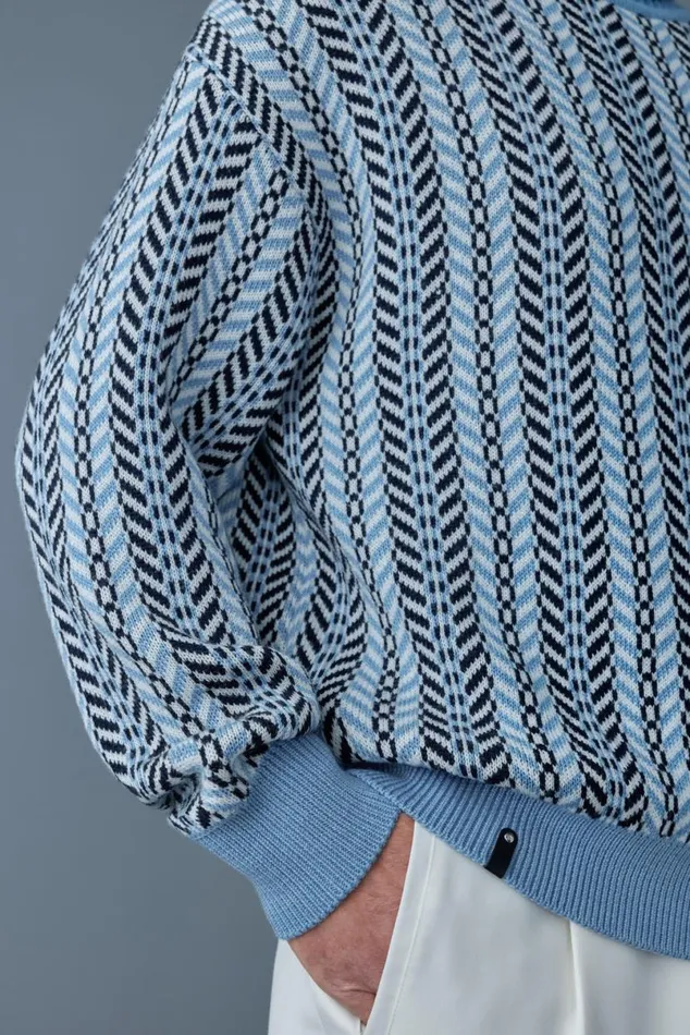 Hoodies and Tops Men Mackage ASTORCK Jacquard Chainknit Wool Sweater Sky Blue