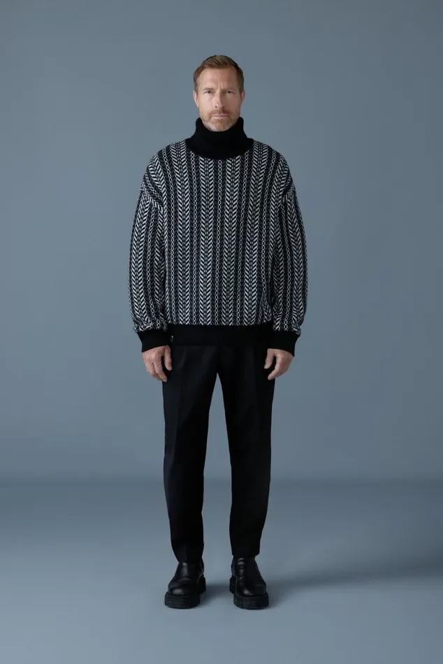 Hoodies and Tops Men Mackage ASTORCK Jacquard Chainknit Wool Sweater Sky Blue