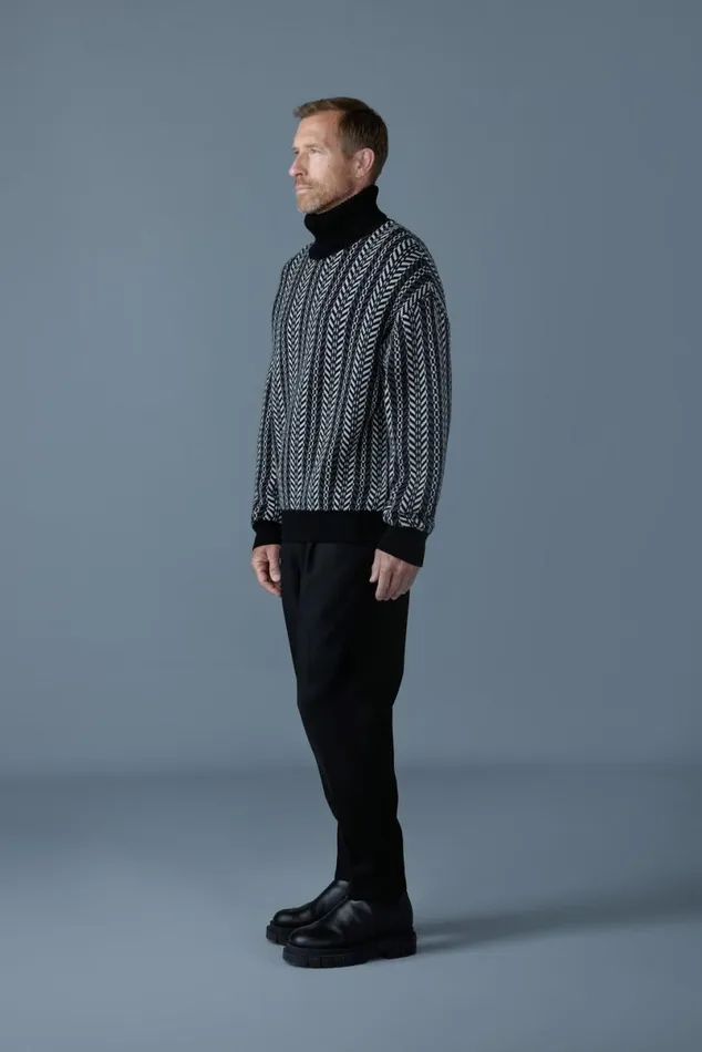 Hoodies and Tops Men Mackage ASTORCK Jacquard Chainknit Wool Sweater Sky Blue