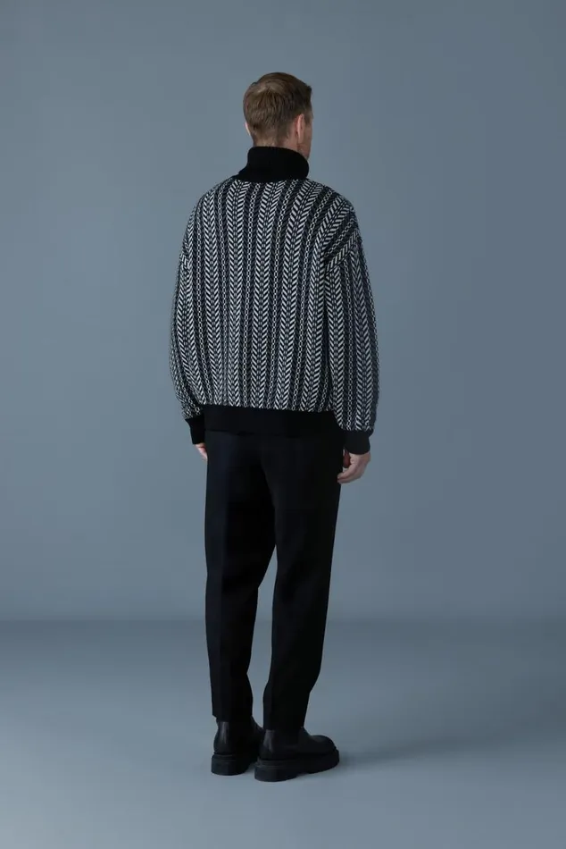 Hoodies and Tops Men Mackage ASTORCK Jacquard Chainknit Wool Sweater Sky Blue