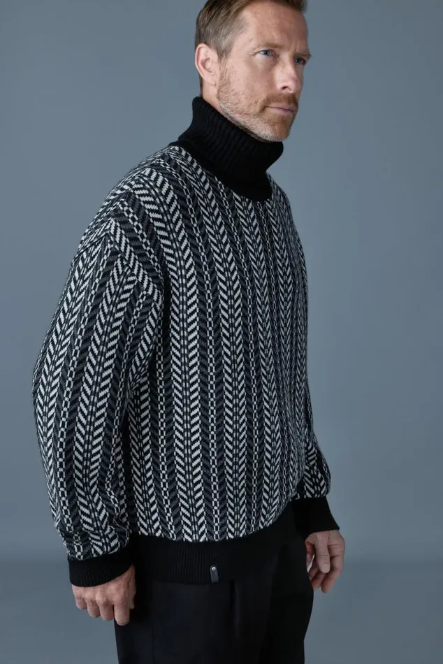 Hoodies and Tops Men Mackage ASTORCK Jacquard Chainknit Wool Sweater Sky Blue