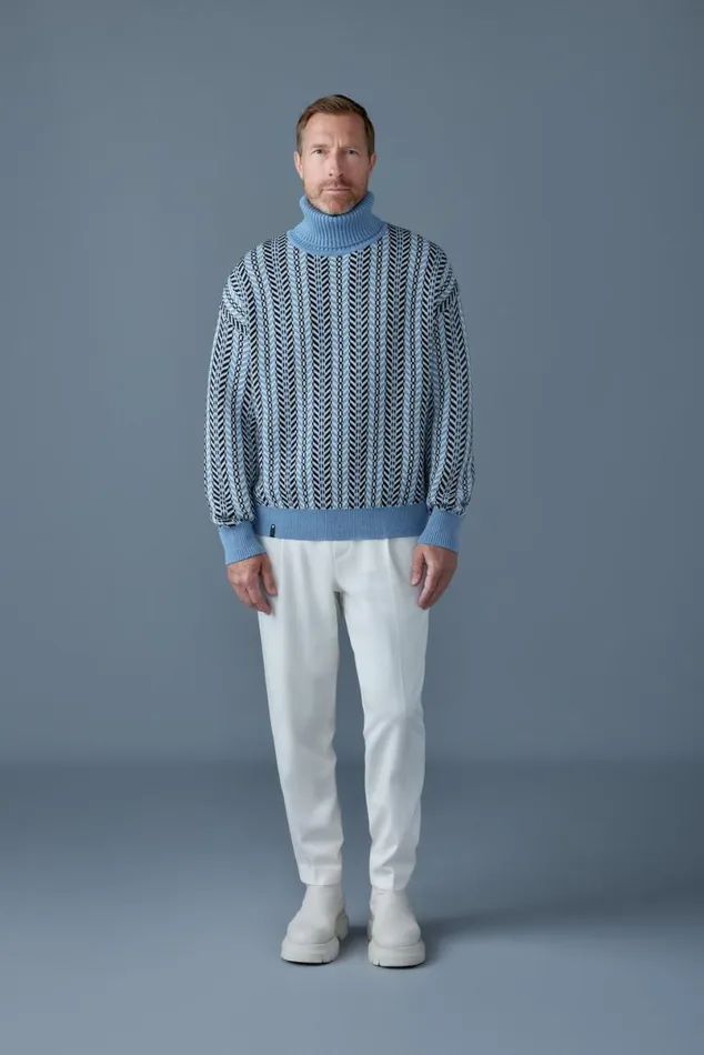 Hoodies and Tops Men Mackage ASTORCK Jacquard Chainknit Wool Sweater Sky Blue