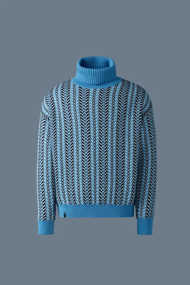 Hoodies and Tops Men Mackage ASTORCK Jacquard Chainknit Wool Sweater Sky Blue