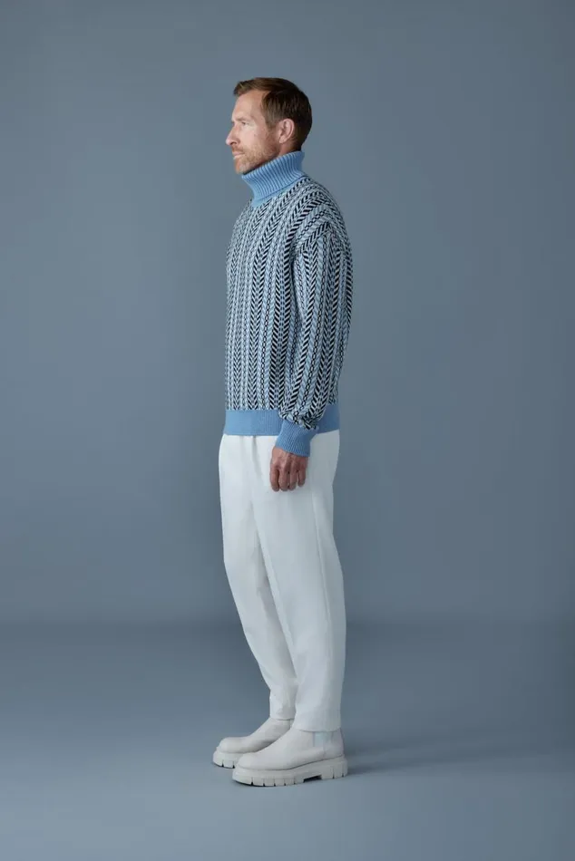 Hoodies and Tops Men Mackage ASTORCK Jacquard Chainknit Wool Sweater Sky Blue