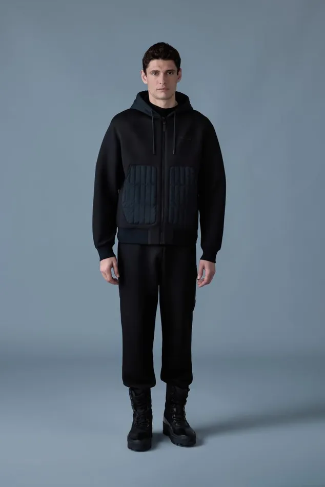 Hoodies and Tops Men Mackage CRUZ Zipup Hybrid Vertical Quilt Hoodie Black