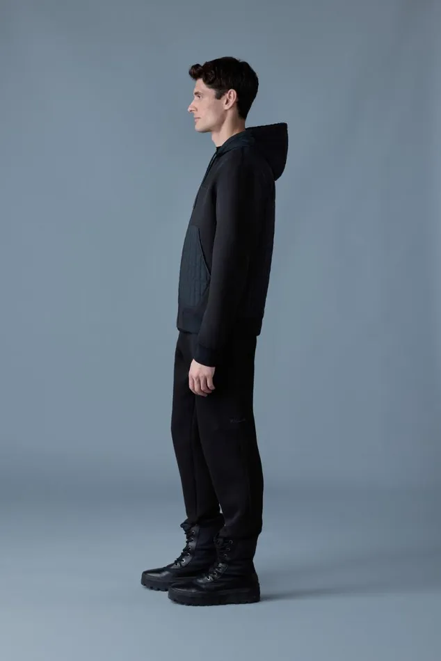Hoodies and Tops Men Mackage CRUZ Zipup Hybrid Vertical Quilt Hoodie Black