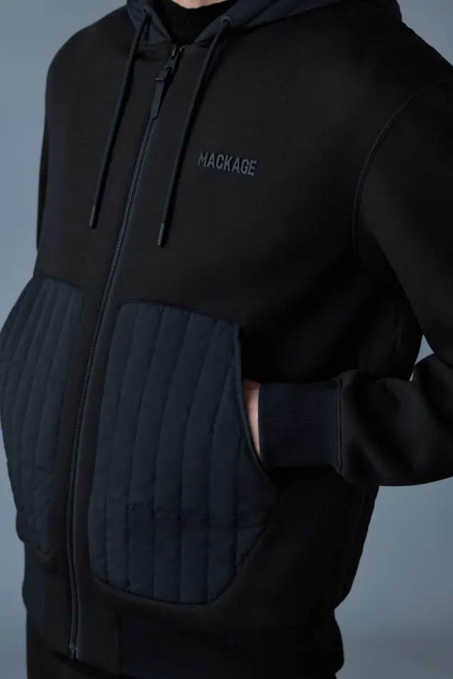 Hoodies and Tops Men Mackage CRUZ Zipup Hybrid Vertical Quilt Hoodie Black