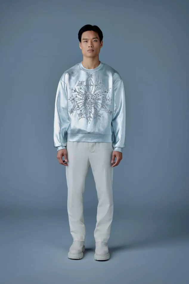 Hoodies and Tops Men Mackage MAZI Snowflake Diamante Appliqu Sweater Silver Hoodies and Tops Men Mackage MAZI Snowflake Diamante Appliqu Sweater Silver