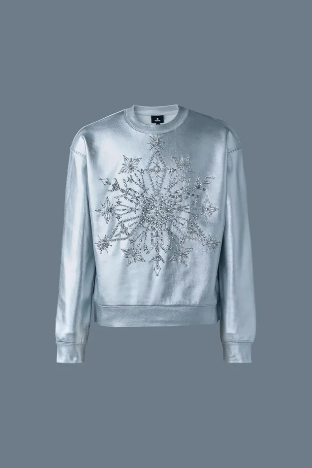 Hoodies and Tops Men Mackage MAZI Snowflake Diamante Appliqu Sweater Silver Hoodies and Tops Men Mackage MAZI Snowflake Diamante Appliqu Sweater Silver