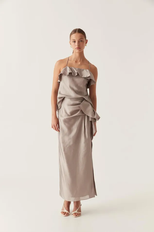 Immersion Maxi Skirt Metallic Oyster Grey Women Aje Bridesmaid Dresses