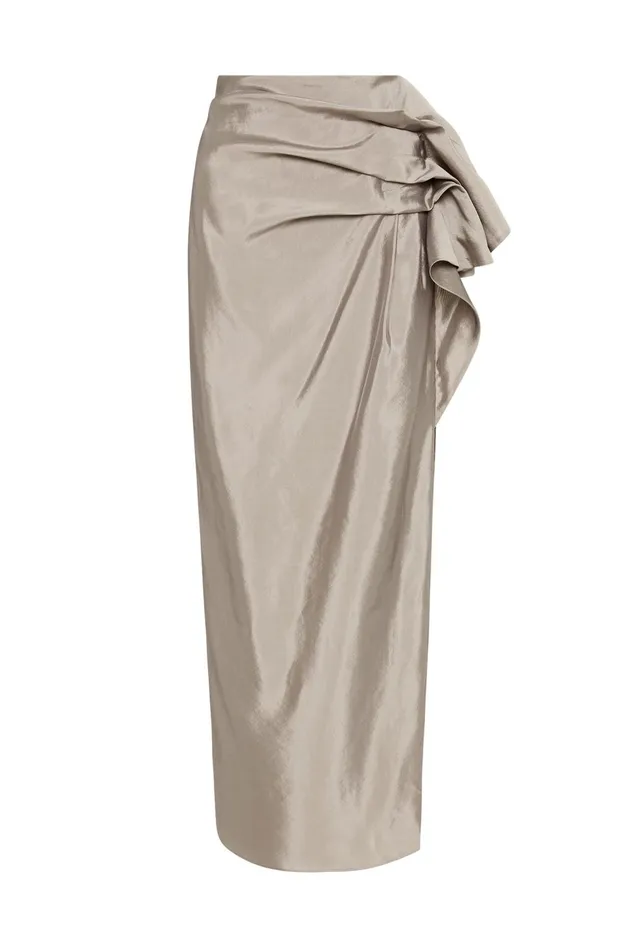 Immersion Maxi Skirt Metallic Oyster Grey Women Aje Bridesmaid Dresses
