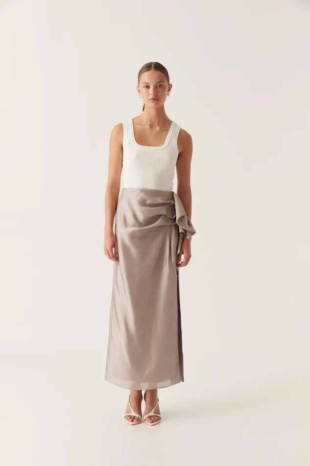 Immersion Maxi Skirt Metallic Oyster Grey Women Aje Bridesmaid Dresses