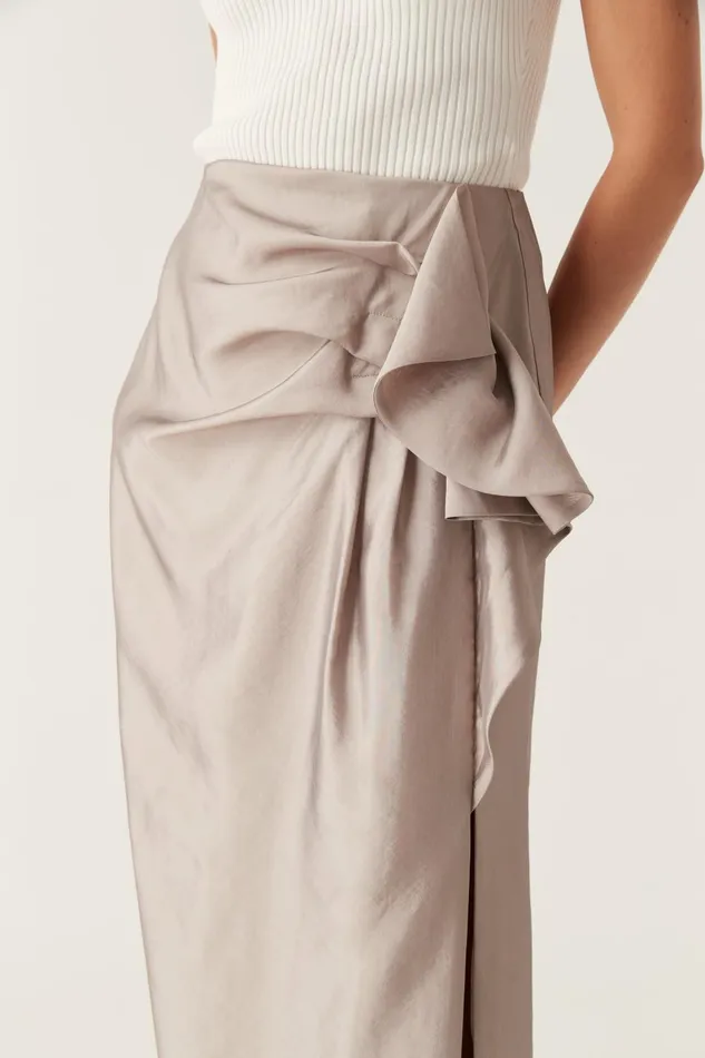 Immersion Maxi Skirt Metallic Oyster Grey Women Aje Bridesmaid Dresses
