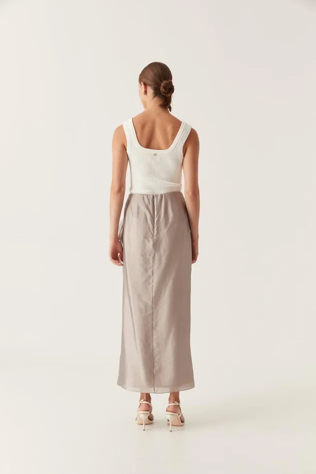 Immersion Maxi Skirt Metallic Oyster Grey Women Aje Bridesmaid Dresses