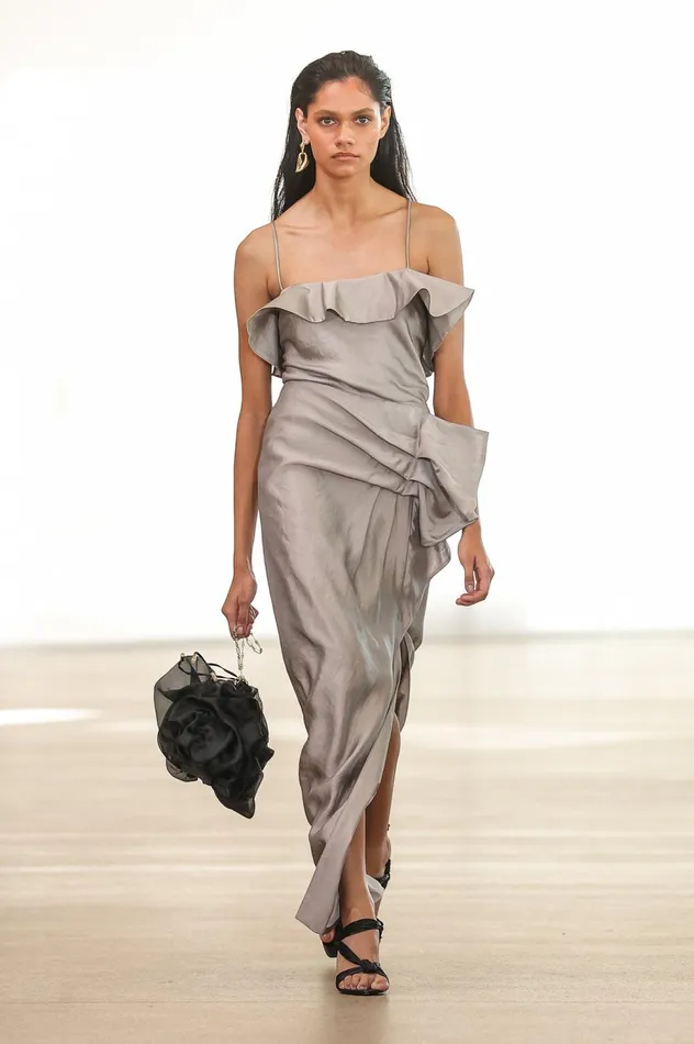 Immersion Maxi Skirt Metallic Oyster Grey Women Aje Bridesmaid Dresses
