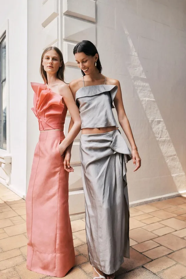 Immersion Maxi Skirt Metallic Oyster Grey Women Aje Bridesmaid Dresses