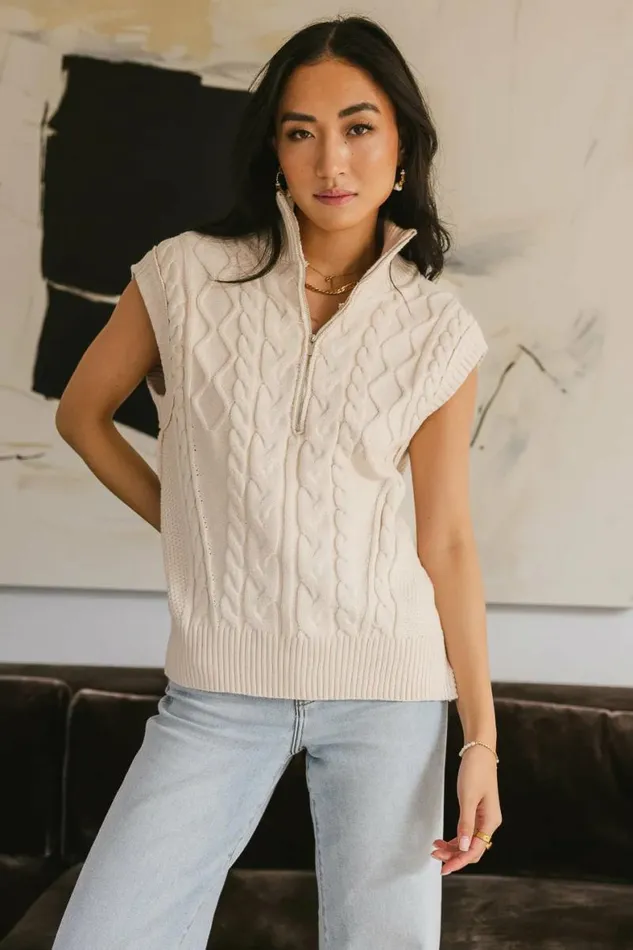 Indiana Knitted Vest Cream Women Bohme Tops