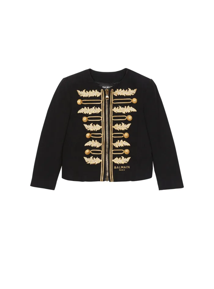 Jacket With Embroidered Braids Black Kids Balmain