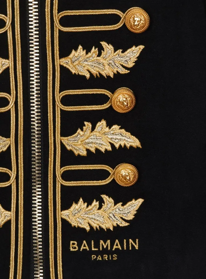 Jacket With Embroidered Braids Black Kids Balmain