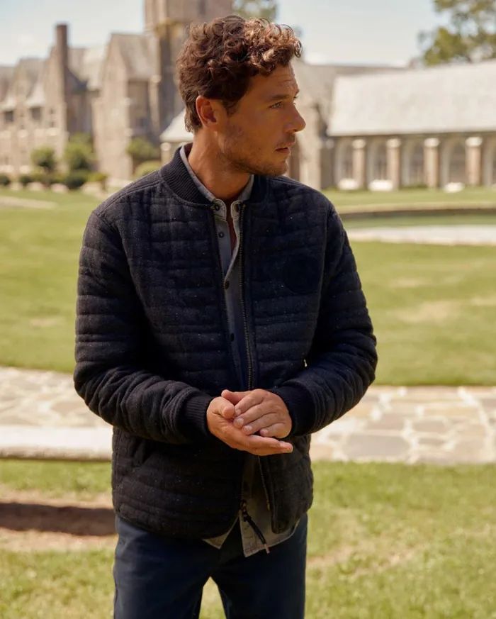 Jackets and Outerwear Men Billy Reid Collegiate Bomber Black Tweed