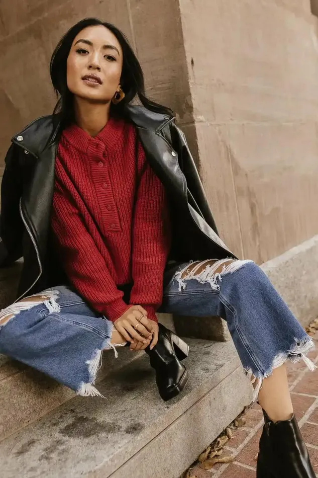 Jada Half Button Sweater In Red Red Women Bohme Tops