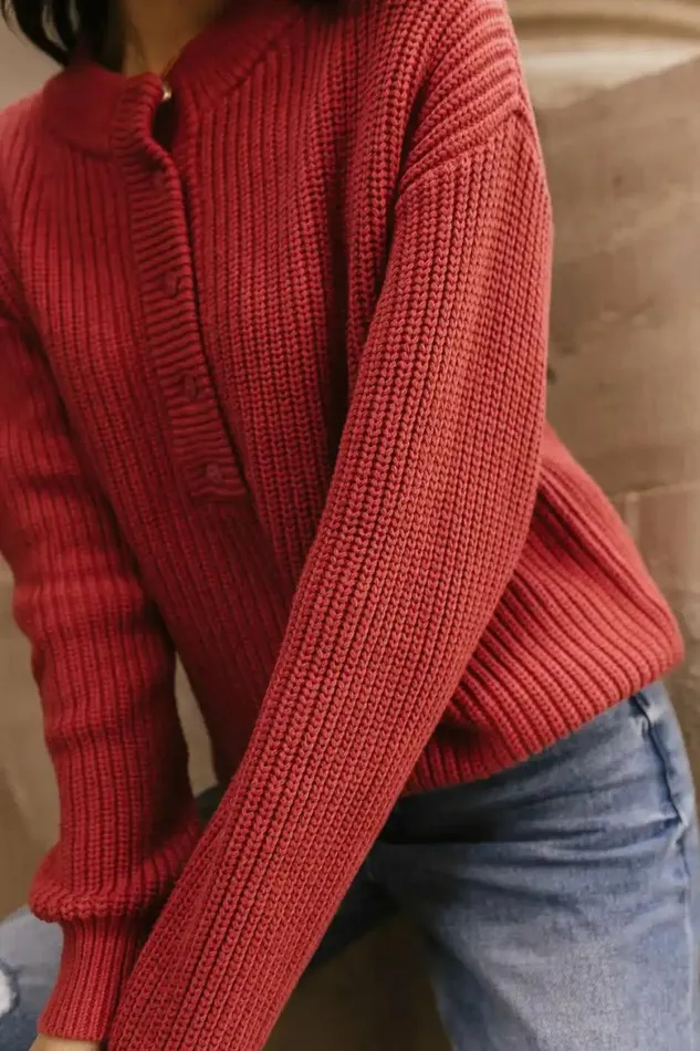 Jada Half Button Sweater In Red Red Women Bohme Tops