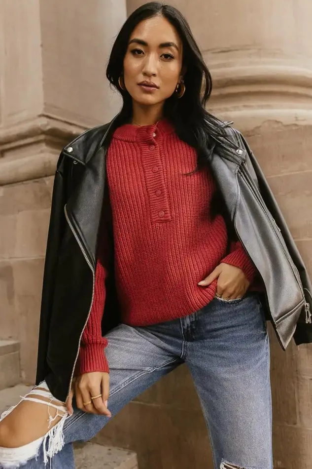 Jada Half Button Sweater In Red Red Women Bohme Tops