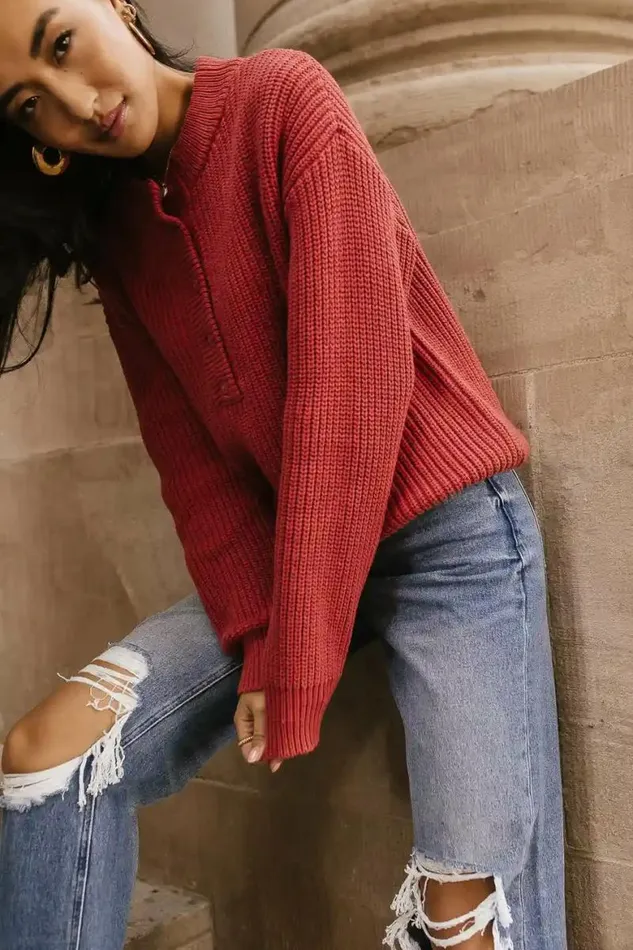 Jada Half Button Sweater In Red Red Women Bohme Tops