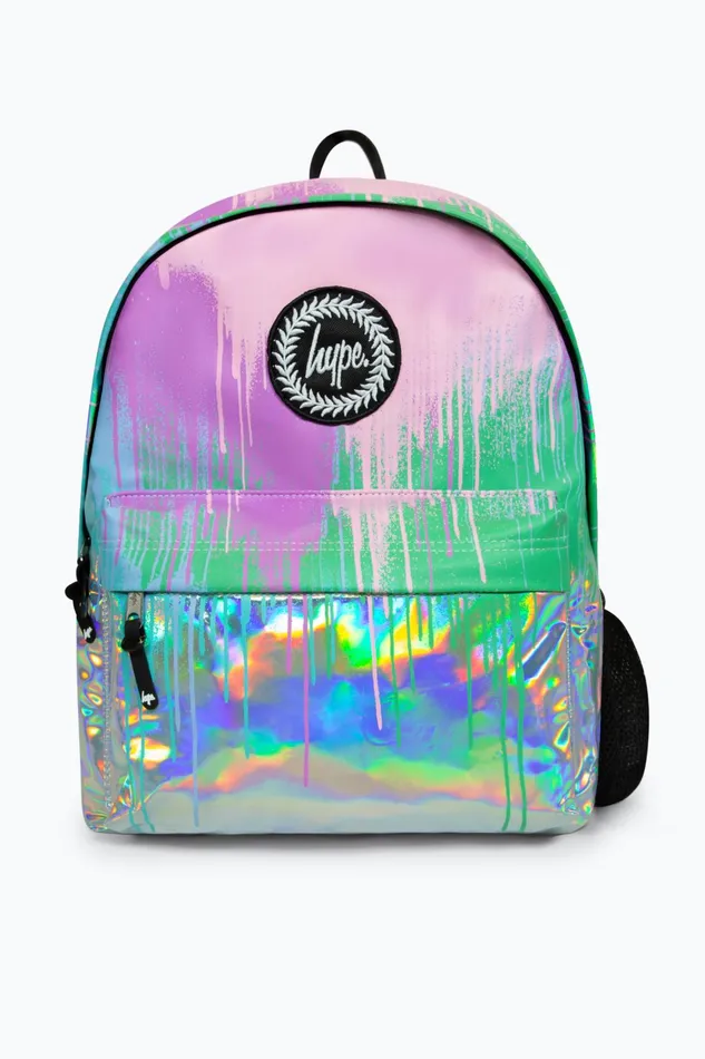 Just Hype Backpacks Hype Iconic PinkTeal Holo Drips Girls Backpack