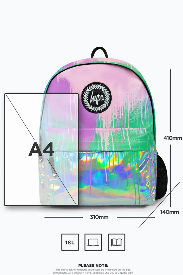 Just Hype Backpacks Hype Iconic PinkTeal Holo Drips Girls Backpack